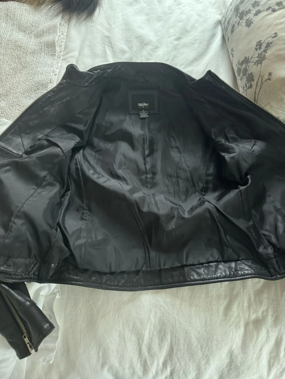 Mossimo Supply Co. Black Leather Biker Jacket with silver zippers - Picture 6 of 7